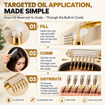 OIL APPLICATOR COMB WITH SCALP MASSAGER - MESS-FREE HAIR OILING FOR SCALP CARE