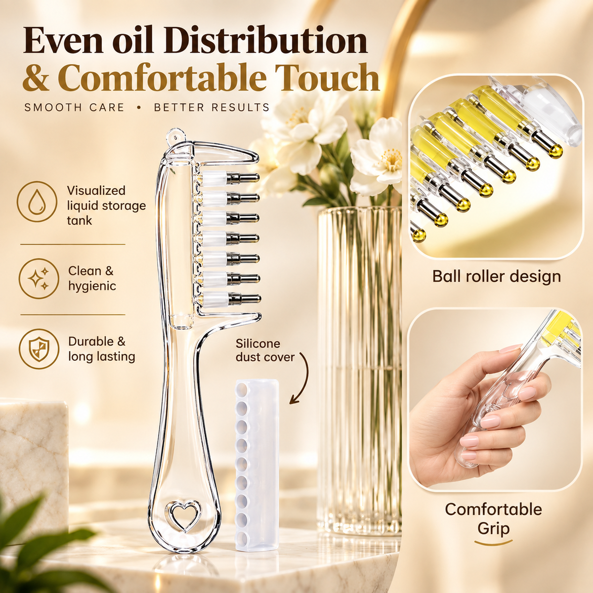 OIL APPLICATOR COMB WITH SCALP MASSAGER - MESS-FREE HAIR OILING FOR SCALP CARE