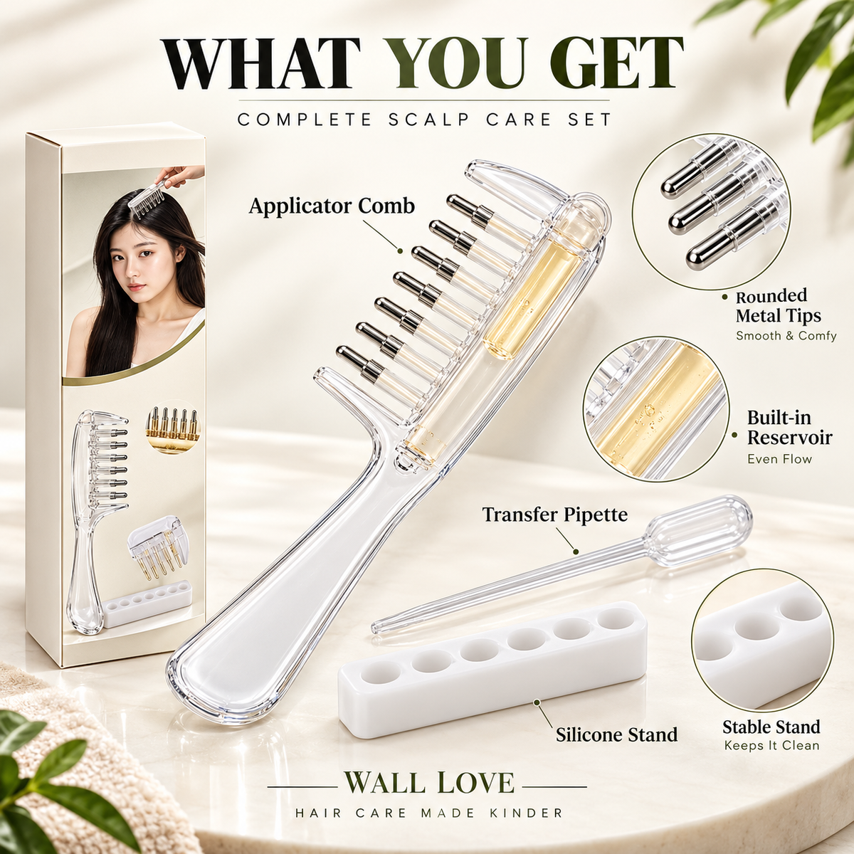 OIL APPLICATOR COMB WITH SCALP MASSAGER - MESS-FREE HAIR OILING FOR SCALP CARE