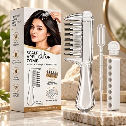 OIL APPLICATOR COMB WITH SCALP MASSAGER - MESS-FREE HAIR OILING FOR SCALP CARE